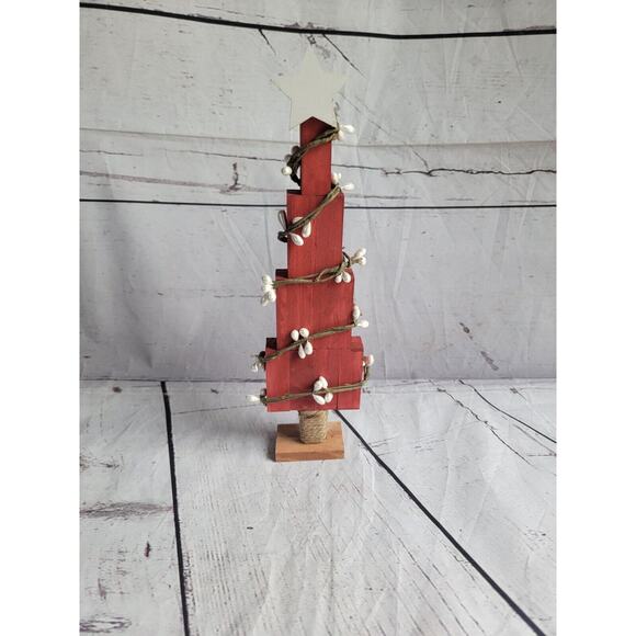 Handmade Rustic Wooden Red Christmas Tree Decor Shelf Sitter CountryCore - Picture 1 of 7